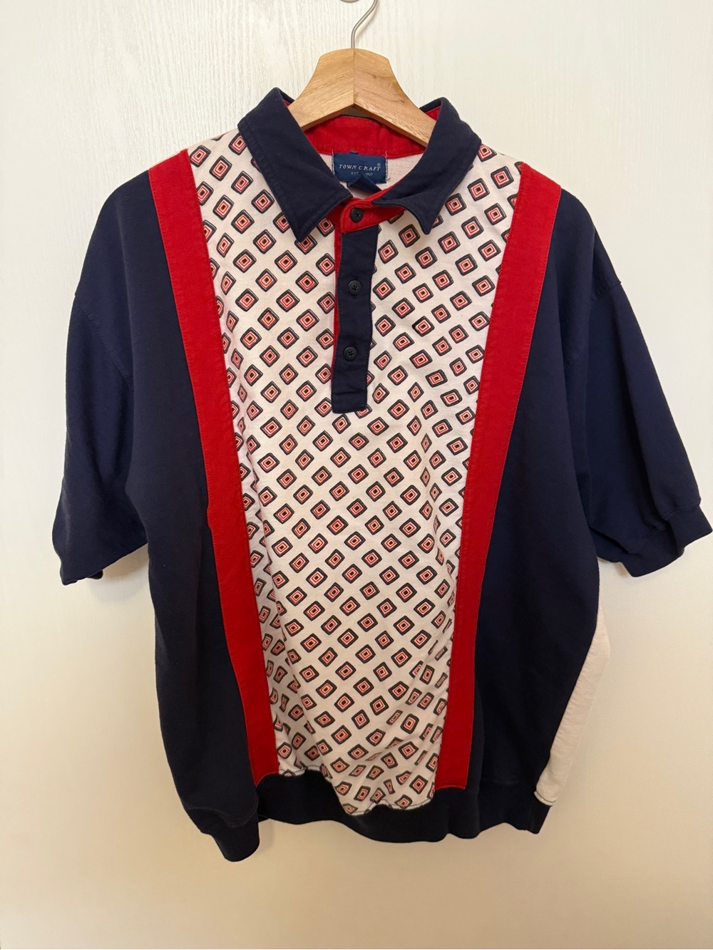 Towncraft Navy, Red and White Geometric Panel Polo